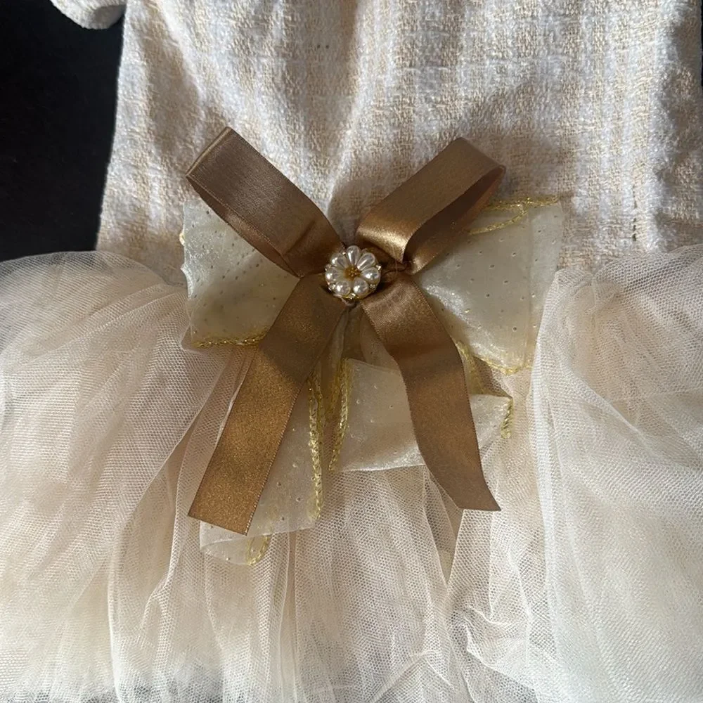 Petstyle Cream & Gold Dog Dress Size L NEW